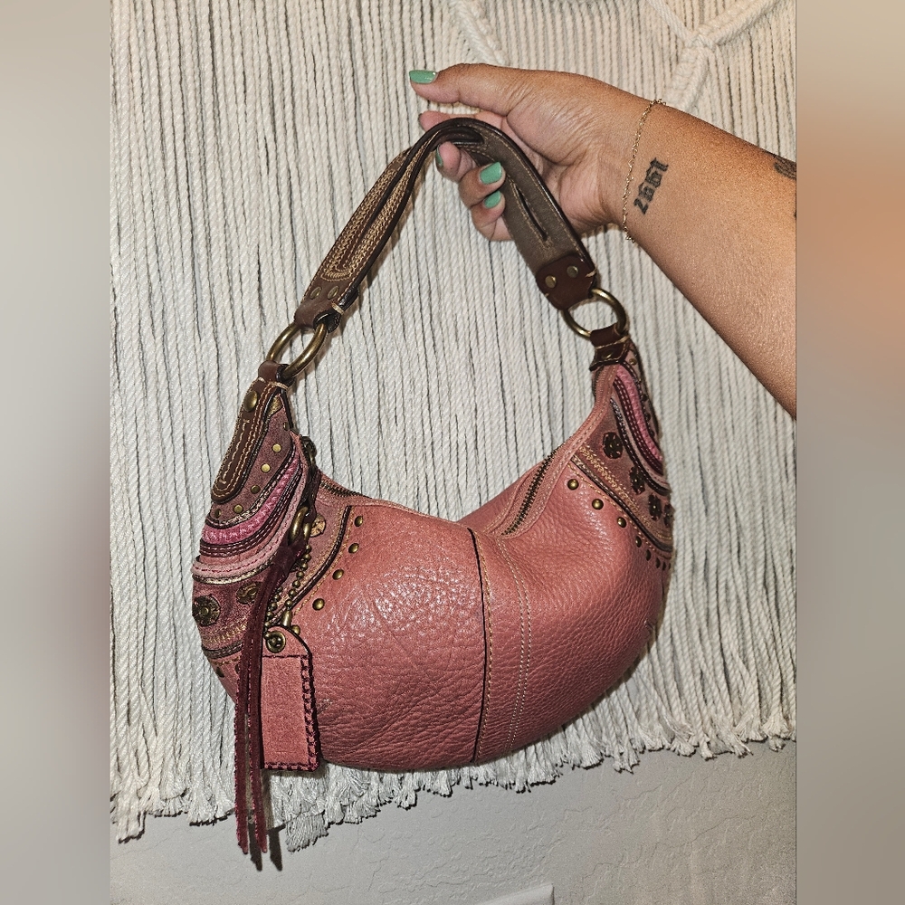 Coach Pink Studded Leather Shoulder Bag